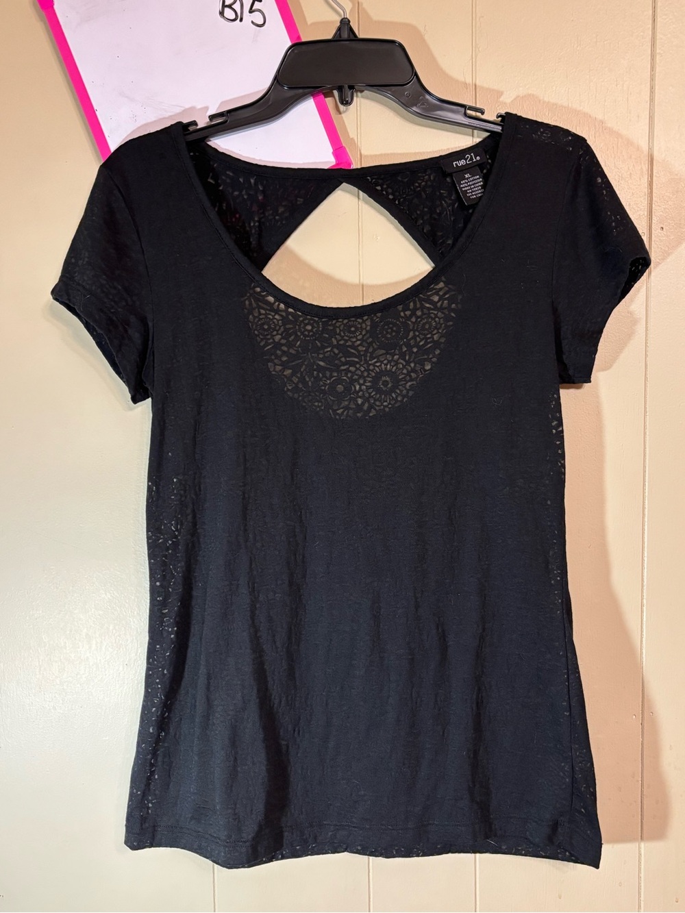 Rue21 Black Short Sleeve Tee with Lace Back Cutout